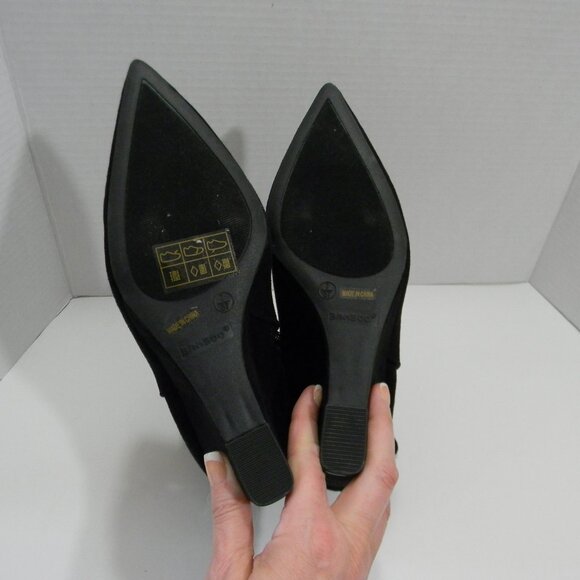 Bamboo Black Wedge Heel Ankle Boots Sueded Witchy Feminine Goth NWOT - Picture 6 of 8